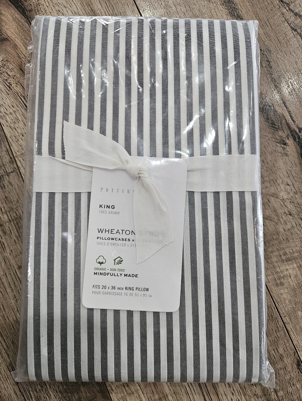 Pottery Barn Wheaton Stripe King Pillowcases New Gray And White